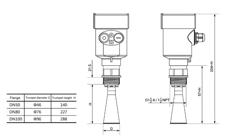 جهاز إرسال مستوى الرادار من النوع غير المتصل radar level transmitter size 908
